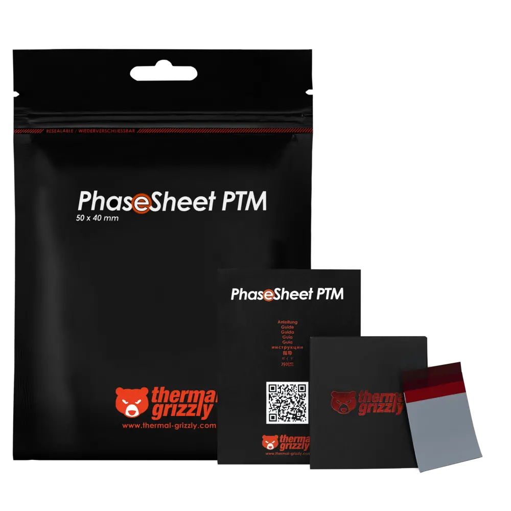 Thermal Grizzly PhaseSheet PTM – 50x40mm Phase Change Thermal Interface Material (TIM) for CPUs & GPUs – High Performance Reusable Pad
