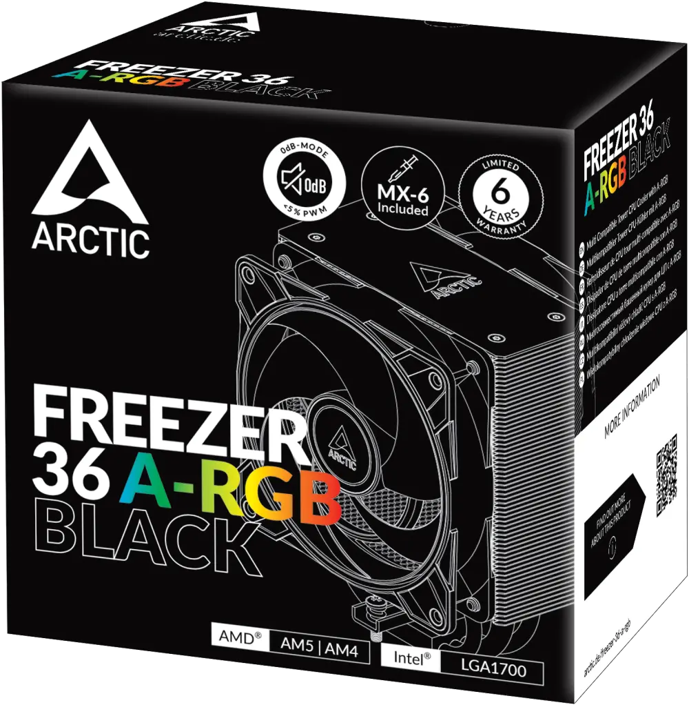 ARCTIC Freezer 36 A-RGB Black – 2000RPM, Dual-Fan Tower Cooler, MX