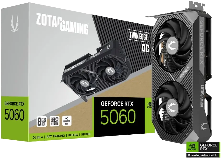ZOTAC GAMING GeForce RTX 5060 Twin Edge OC ZT-B50600H-10M – 8GB GDDR7 2527MHz Boost, PCIe 5.0, DLSS 4, 3xDP, 1xHDMI