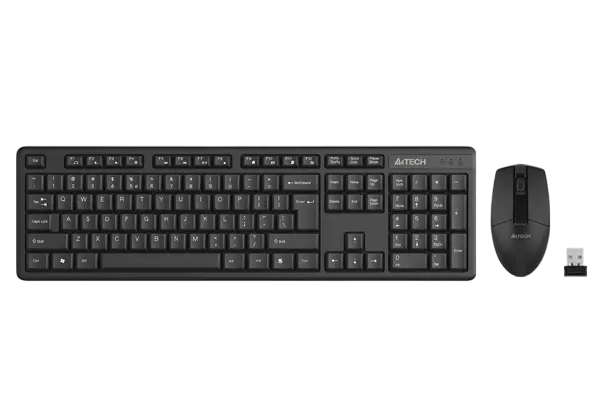 A4Tech 3330NS Wireless Keyboard and Mouse Combo – Silent Clicks, 2.4GHz, 1200 DPI, 12 Multimedia Hotkeys, Ergonomic Design, USB Nano Receiver, Black