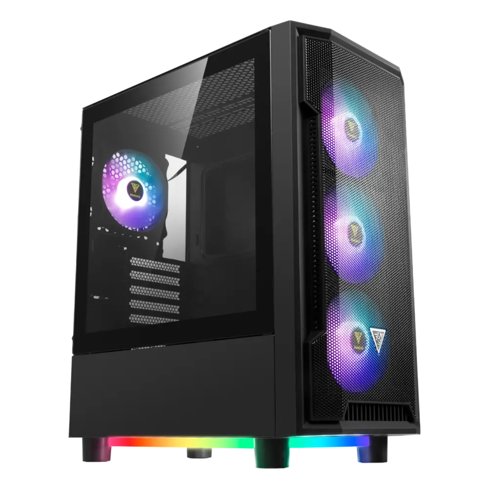 GAMDIAS ATHENA M6 LITE Mid-Tower Gaming PC Case – Black, Tempered Glass, RGB Ready, ATX Support