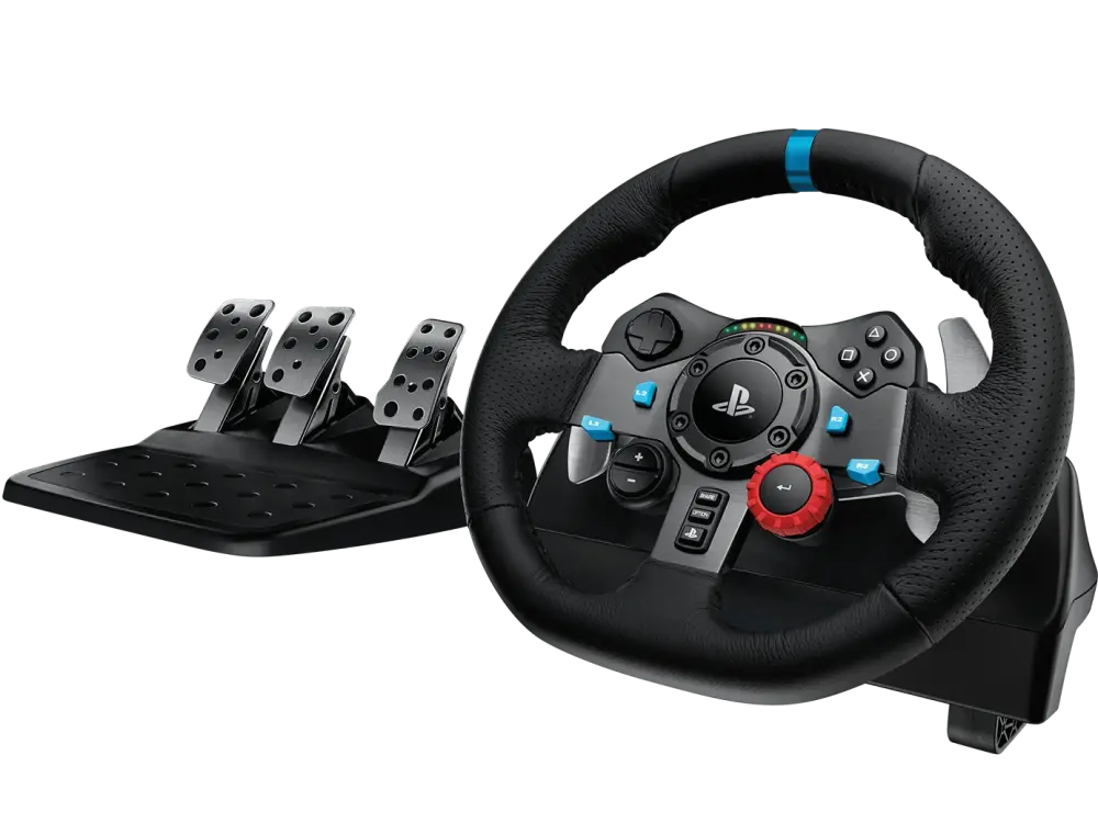 Logitech G29 Driving Force Racing Wheel and Floor Pedals Real Force Feedback Stainless Steel Paddle Shifters Leather Steering Wheel Cover for PS5 PS4 PC Mac - Black