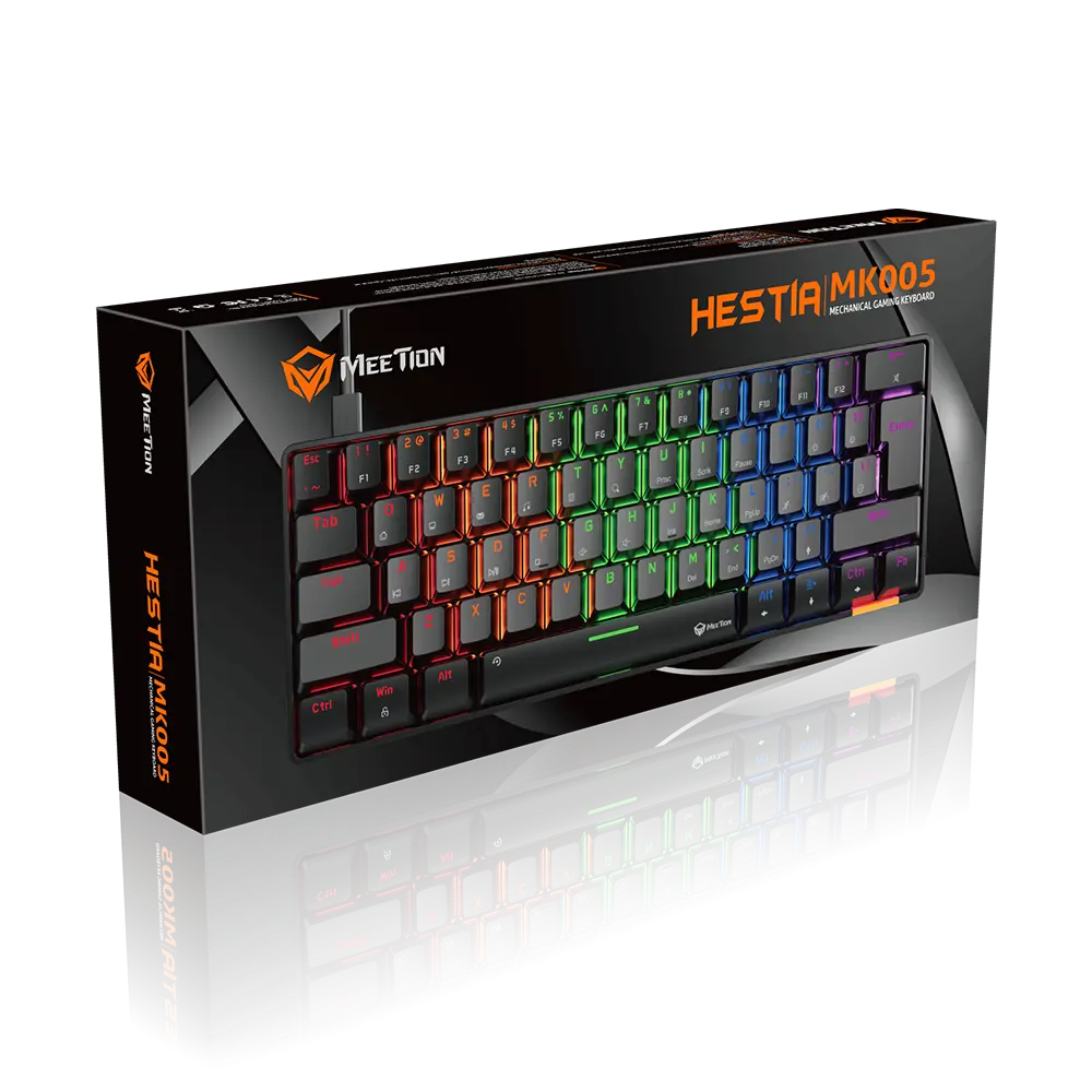 Meetion MK005 60 % Blue Switch Wired Mechanical Keyboard – Arabic/English, Anti‑Ghosting, RGB Backlight, Ergonomic 61‑Key