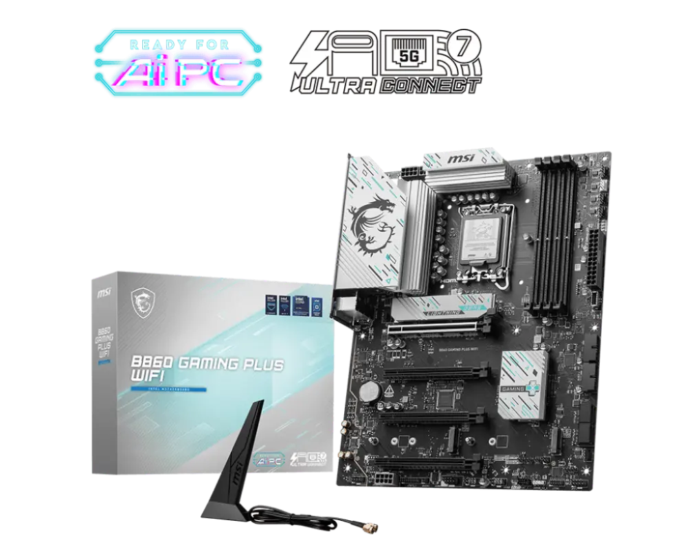 MSI B860 GAMING PLUS WIFI ATX Motherboard – Intel B860 Chipset, LGA 1851  Socket, DDR5 8800+ MHz OC, PCIe Triple Slots, Thunderbolt™ 4, HDMI 