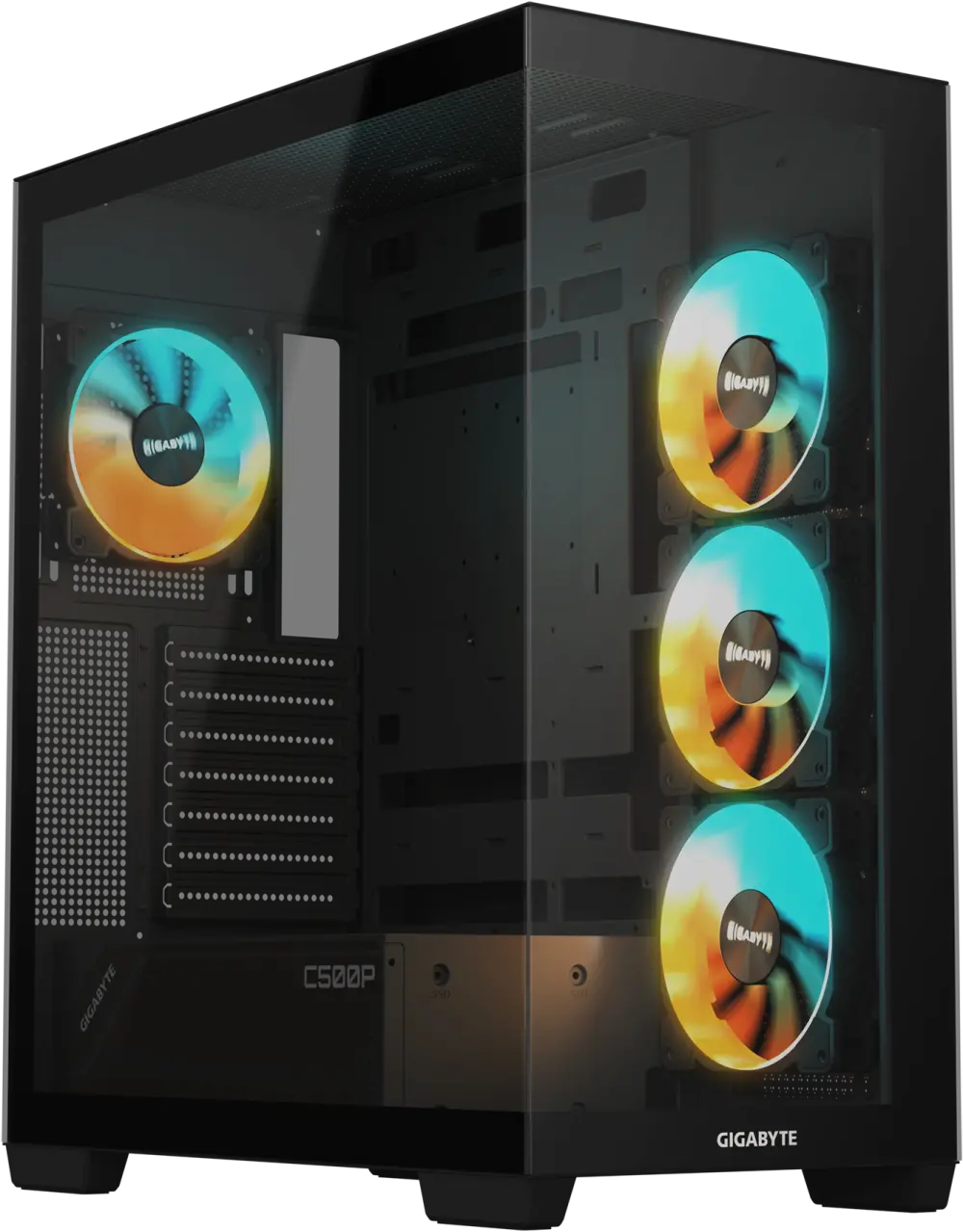 GIGABYTE C500 PANORAMIC STEALTH Mid-Tower Case – 270° Tempered Glass, Optimized Airflow, 4 ARGB Fans, USB 3.2 Gen2 Type-C, Vertical GPU Support