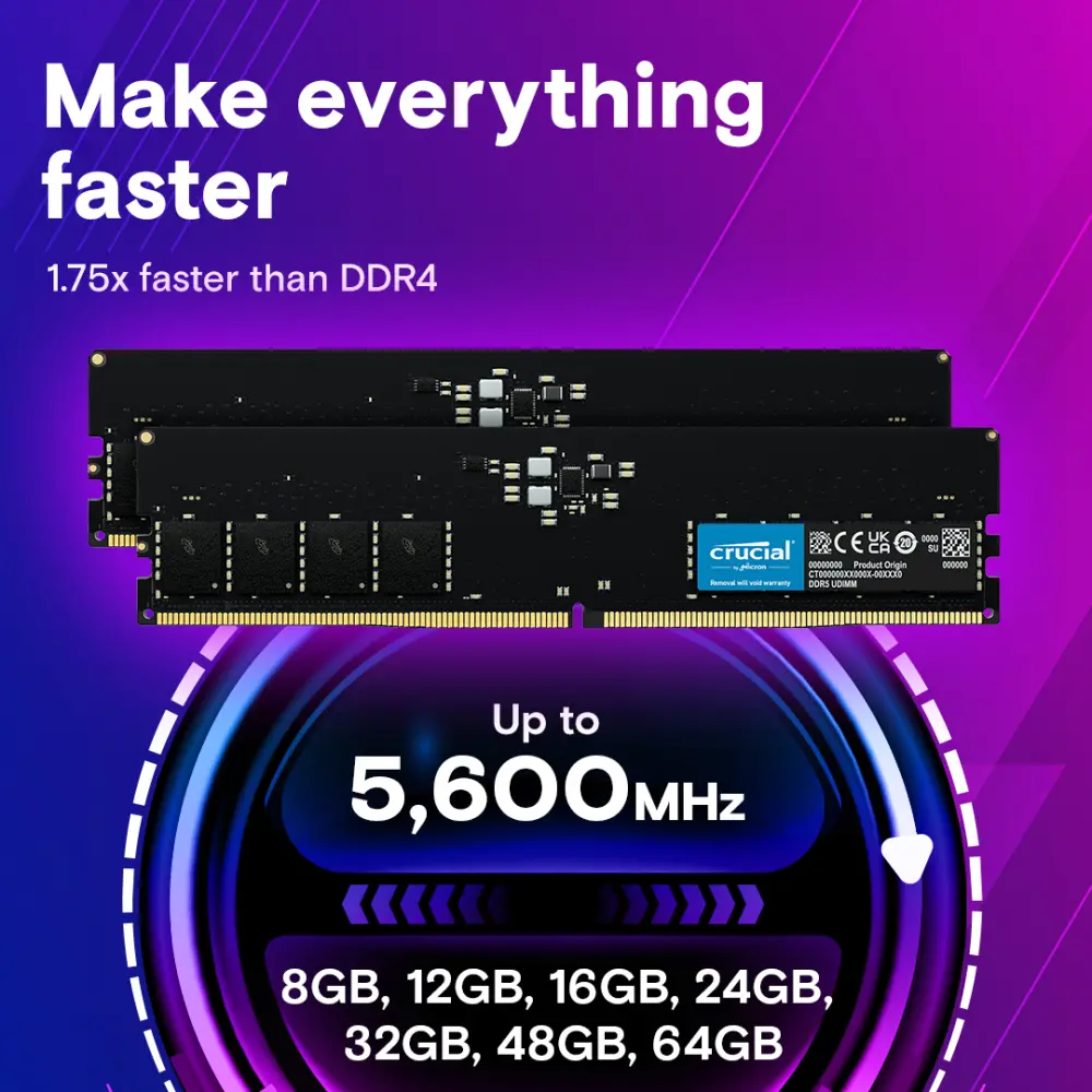 Crucial 16GB DDR5‑5600 Unbuffered 288‑Pin UDIMM – CL46, 1.1 V