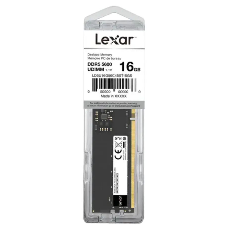 Lexar 16GB (1x16GB) DDR5-5600MT/s CL46 LD5U16G56C46ST-BGS – 1.1V, on-die ECC, Black