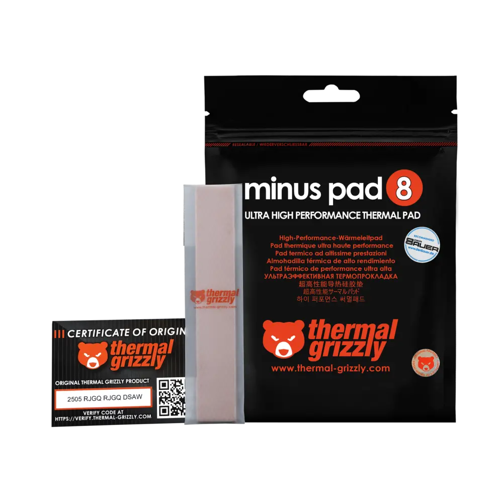 Thermal Grizzly Minus Pad 8 120×20×0.5mm 2 pack TG-MP8-120-20-05-2R — Ultra High Performance 8W/m·K Silicone Thermal Pad, Electrically Insulating