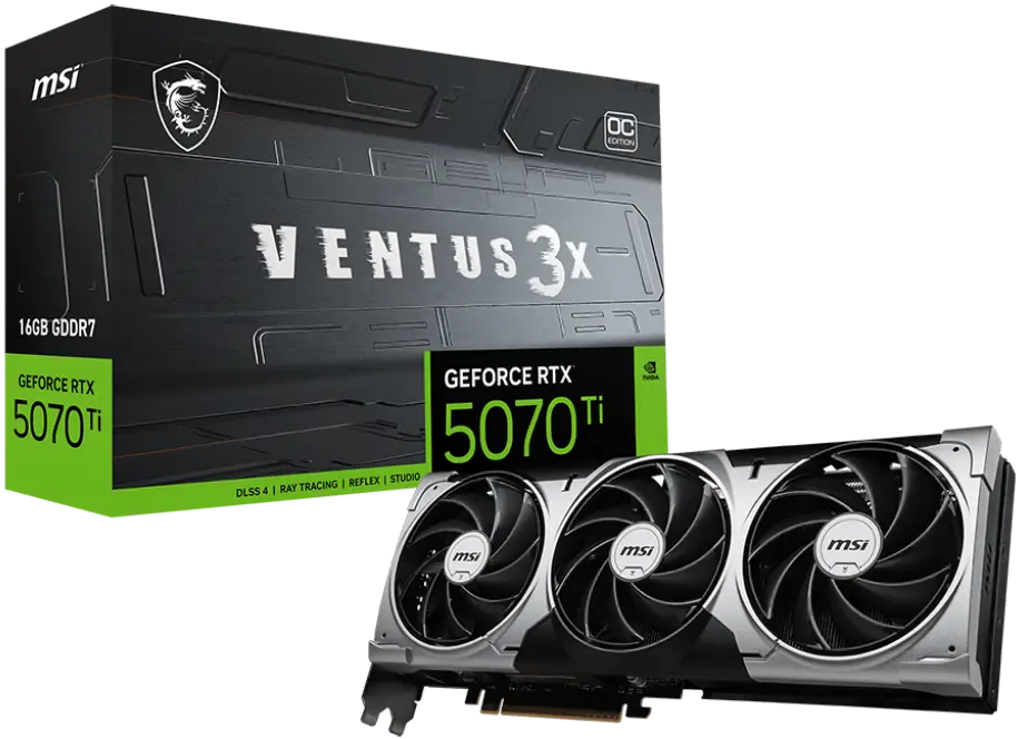 MSI GeForce RTX 5070 Ti VENTUS 3X OC 16GB GDDR7 – 2482MHz Boost, PCIe 5.0, DLSS 4, HDMI 2.1b & DisplayPort 2.1b