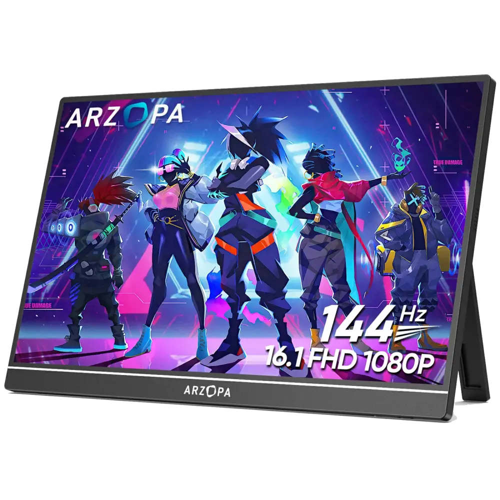Arzopa Z1FC 16.1″ FHD 144Hz Portable Gaming Monitor – IPS, Built‑in Kickstand & Speakers, Mini‑HDMI + Dual USB‑C, 100% Color Gamut