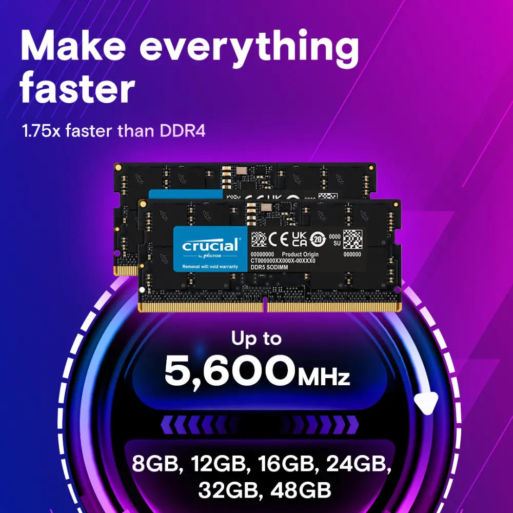 Crucial 16GB DDR5-5600 SODIMM 16GB capacity DDR5 1.1V 5600MT s