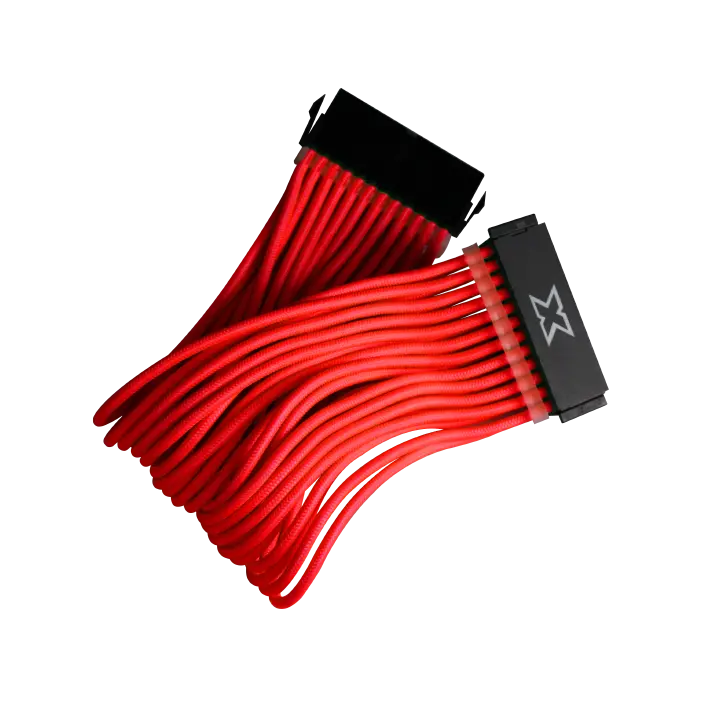 Xigmatek iCable 24-Pin Motherboard Extension Cable – 250mm, Heavy Duty Nylon Sleeve, Red