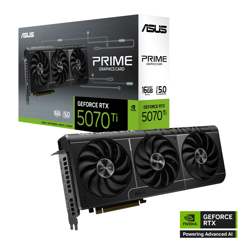 ASUS PRIME GeForce RTX 5070 Ti 16GB GDDR7 Graphics Card – PCIe 5.0, Ray Tracing, DLSS 4, HDMI 2.1, DisplayPort 2.1