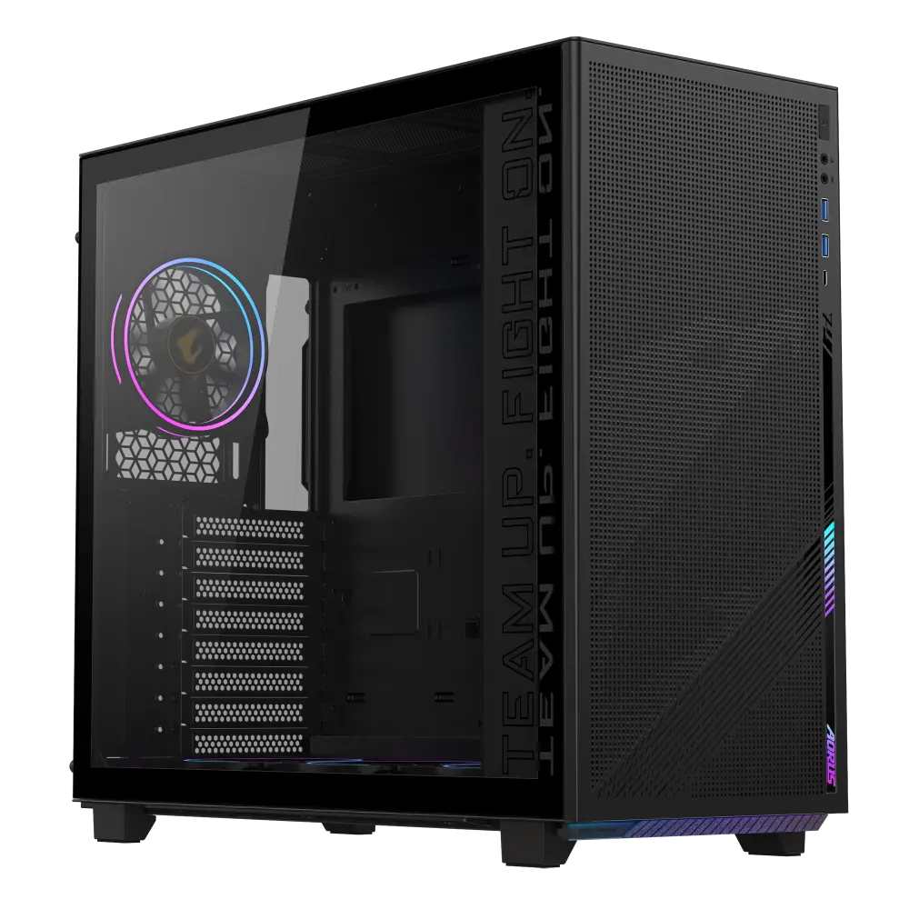 Gigabyte AORUS C400 GLASS Mid-Tower Case – Optimized Vertical Airflow, 4 ARGB PWM Fans, USB 3.2 Gen2 Type-C, Vertical GPU Support, Tempered Glass Side Panel