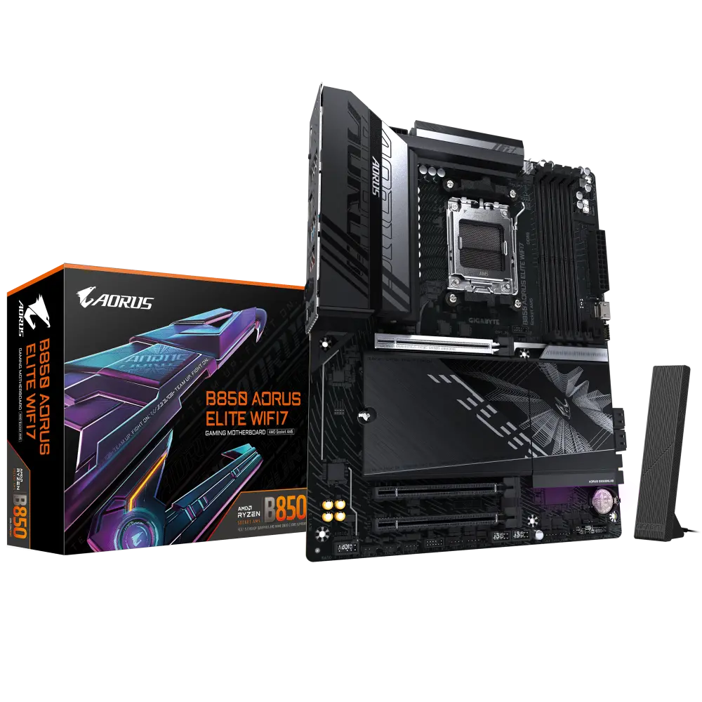 Gigabyte B850 AORUS ELITE WIFI7 – ATX Motherboard, AM5, DDR5‑8200+ (OC), PCIe 5.0 x16, 3×M.2, BlueTooth 5.4, 2.5GbE LAN, USB 3.2 Gen2x2