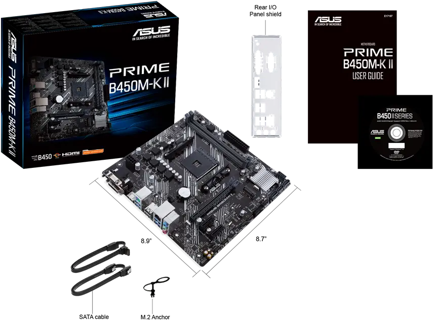 ASUS PRIME B450M-K II M-ATX Motherboard – AM4, DDR4 4400+, PCIe