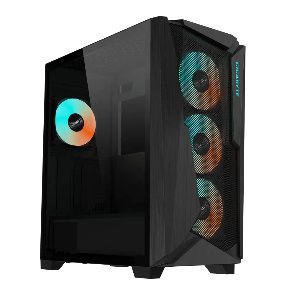 GIGABYTE C301 GLASS V2 Mid-Tower Case – Optimized Airflow, 4 ARGB Fans, USB 3.1 Gen2 Type-C, Vertical GPU Support, Tempered Glass Side Panel