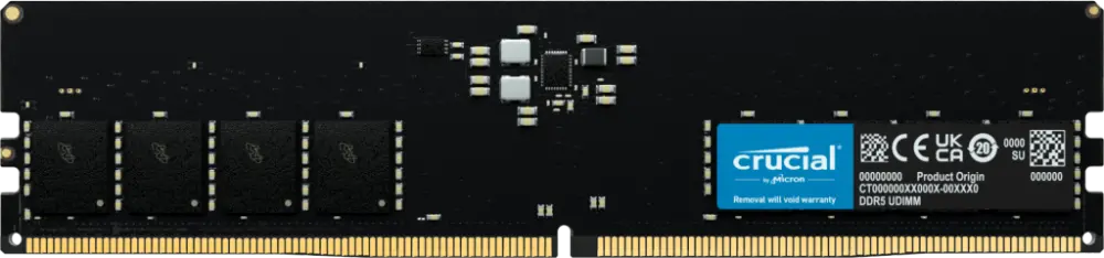 Crucial 8GB DDR5‑4800MT/s Unbuffered 288‑Pin UDIMM – Non‑ECC, CL40, 1.1 V, XMP 3.0