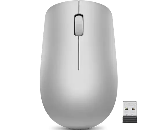 Lenovo 530 Wireless Mouse – 1200 DPI Optical Sensor, 2.4GHz Nano USB Receiver, Ambidextrous Ergonomic Design, 12-Month Battery Life – Platinum Grey