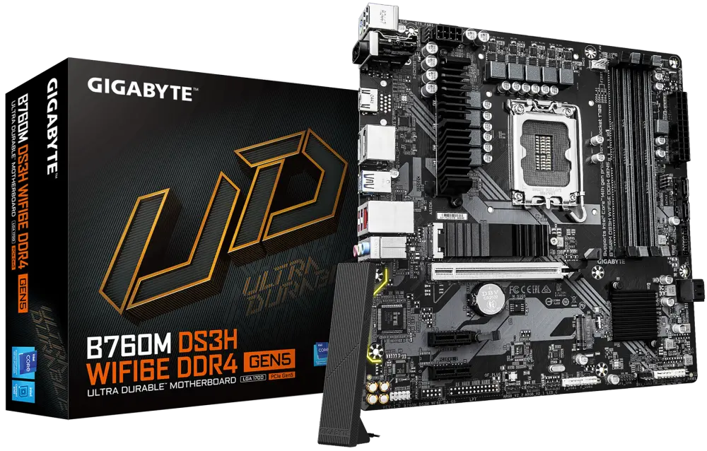 Gigabyte B760M DS3H WIFI6E DDR4 GEN5 – 12xUSB, 2xM.2, DDR4 5333OC, PCIe 5.0, Bluetooth5.3, 2.5GbE LAN, LGA1700, Realtek Audio