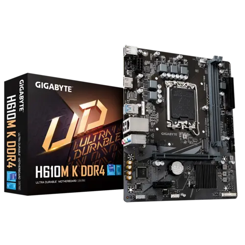 Gigabyte H610M K DDR4 M-ATX Motherboard – LGA1700, DDR4 3200, PCIe 4.0, 1Gbps LAN, 4x USB 3.2 Gen 1, 1x M.2, Realtek 7.1