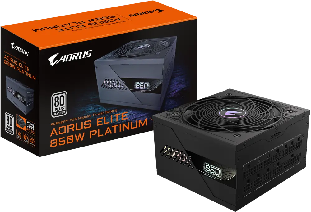 Gigabyte AORUS ELITE 850W 80+ Platinum GP-AE850PM PG5 – ATX 3.1, Fully Modular, PCIe 5.0, 120mm Fluid Dynamic Bearing Fan