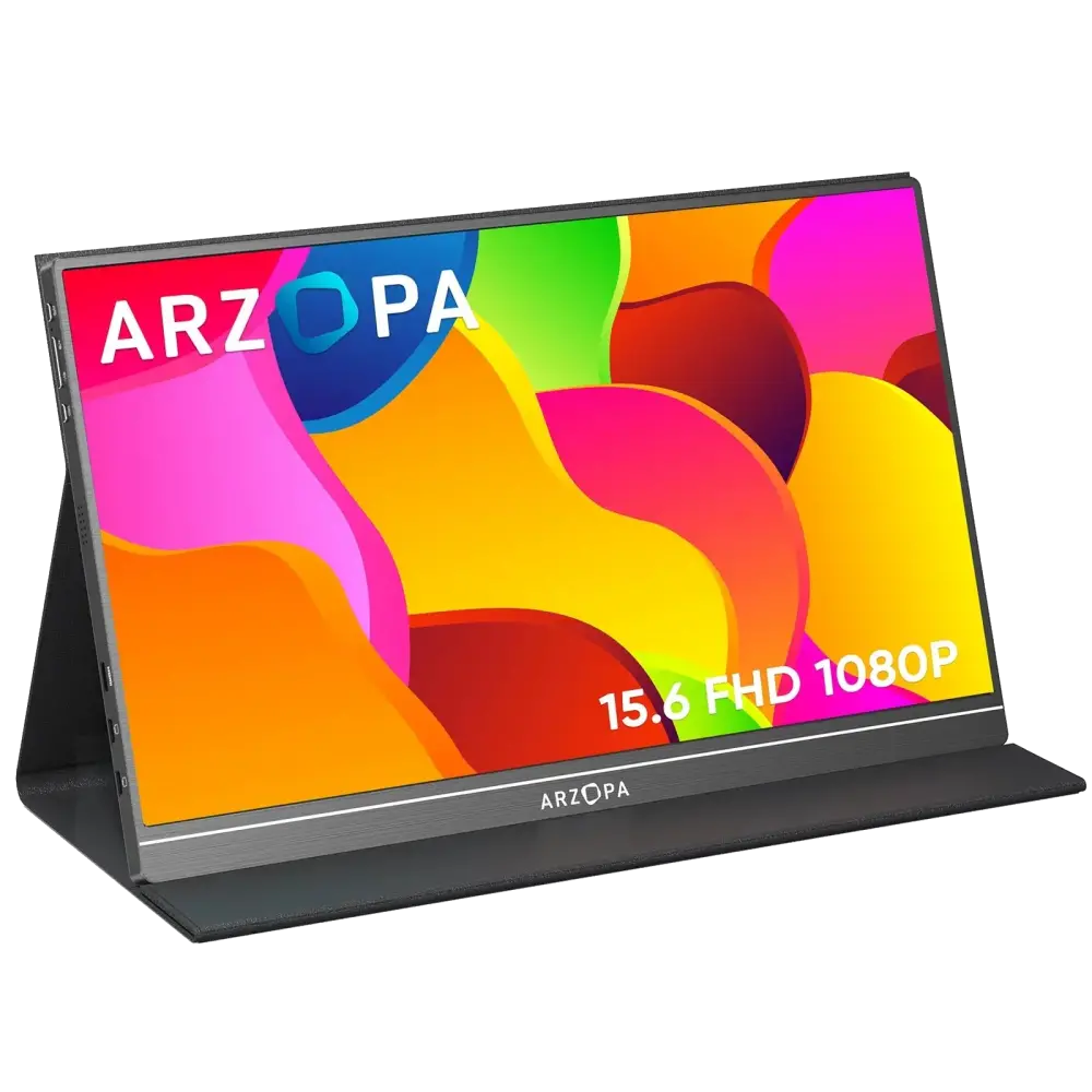 Arzopa S1Table 15.6″ FHD 60Hz Portable Monitor – IPS 85° Viewing, 72% Color Gamut, Mini‑HDMI + Dual USB‑C, 300 nits Brightness, Built‑in Kickstand & Speakers