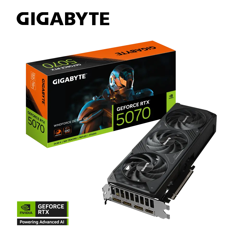 GIGABYTE GeForce RTX™ 5070 WINDFORCE OC SFF 12G – GDDR7, DLSS 4, Ray Tracing, PCIe 5.0, Compact Triple-Fan WINDFORCE Cooling